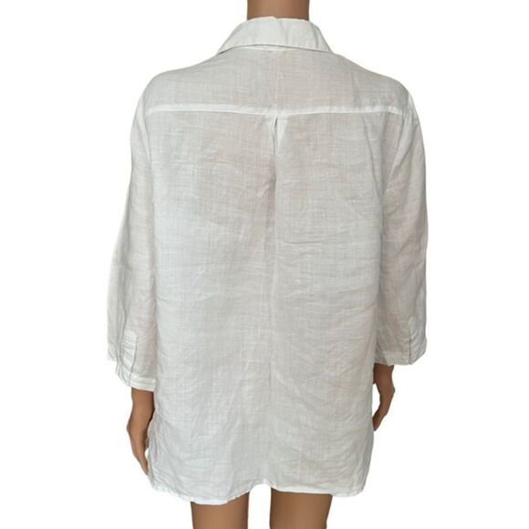 August Silk options white linen blouse with floral embroidery size L - Picture 2 of 8